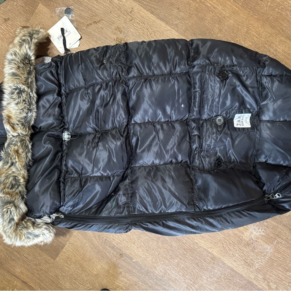 Black Puffer stroller jacket with Faux Fur Lined Hood